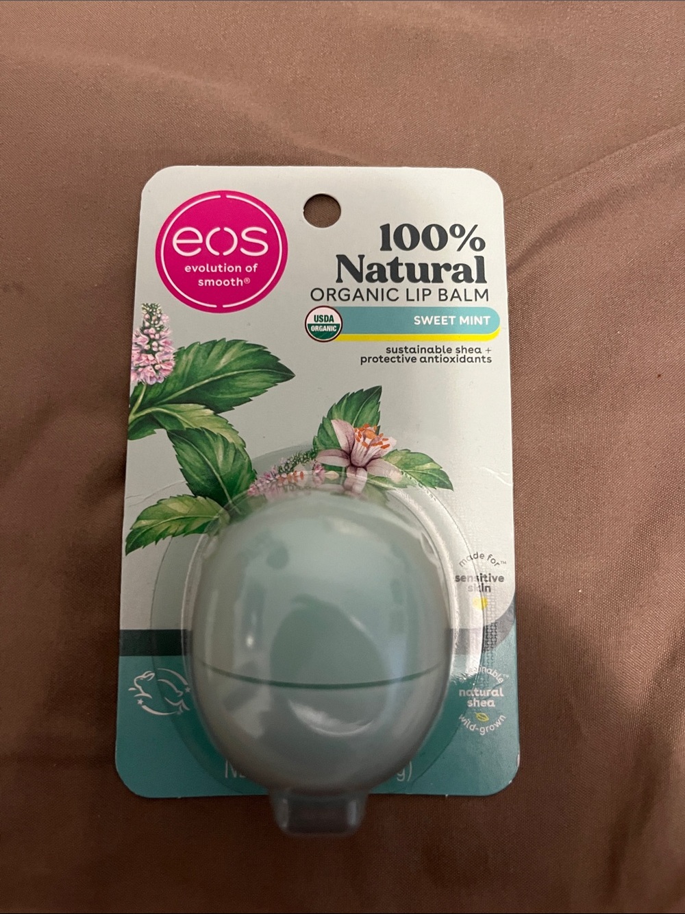 eos Sweet Mint Organic Lip Balm — Light Blue and White Packaging